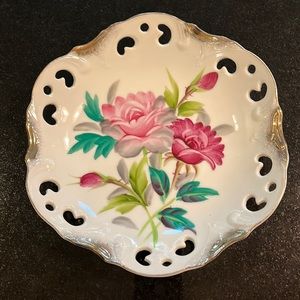 Vintage Hand Painted with Pink Flowers Plate Gold Trim